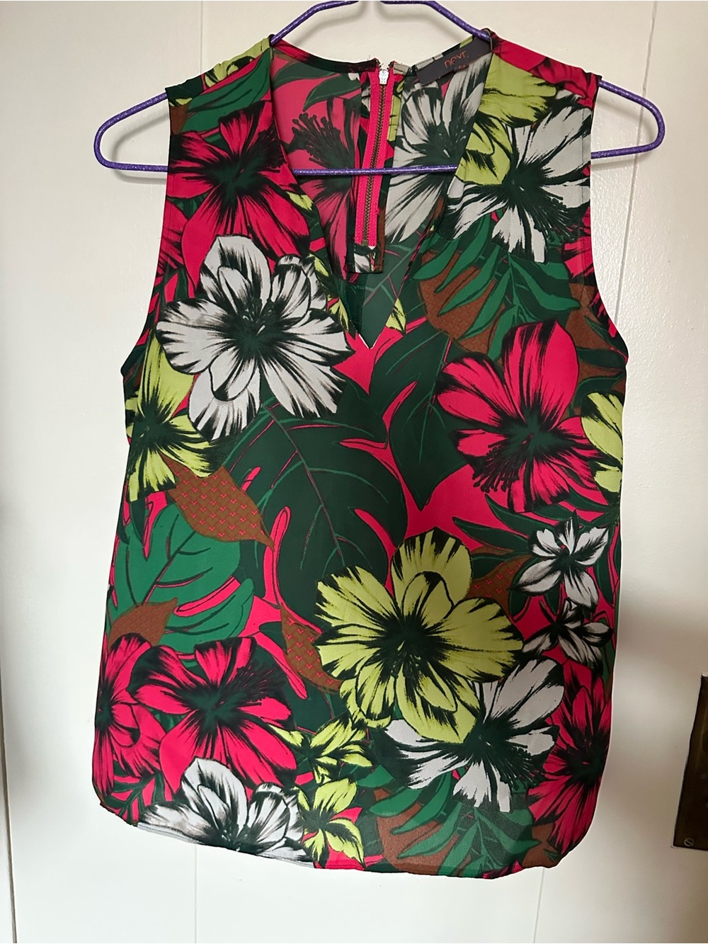 next Tropical Floral Sleeveless Top - Pink, Green & White